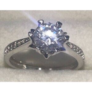 GRA Moissanite Solitaire Engagement Ring 1.0ct Round Cut Sterling Silver 925